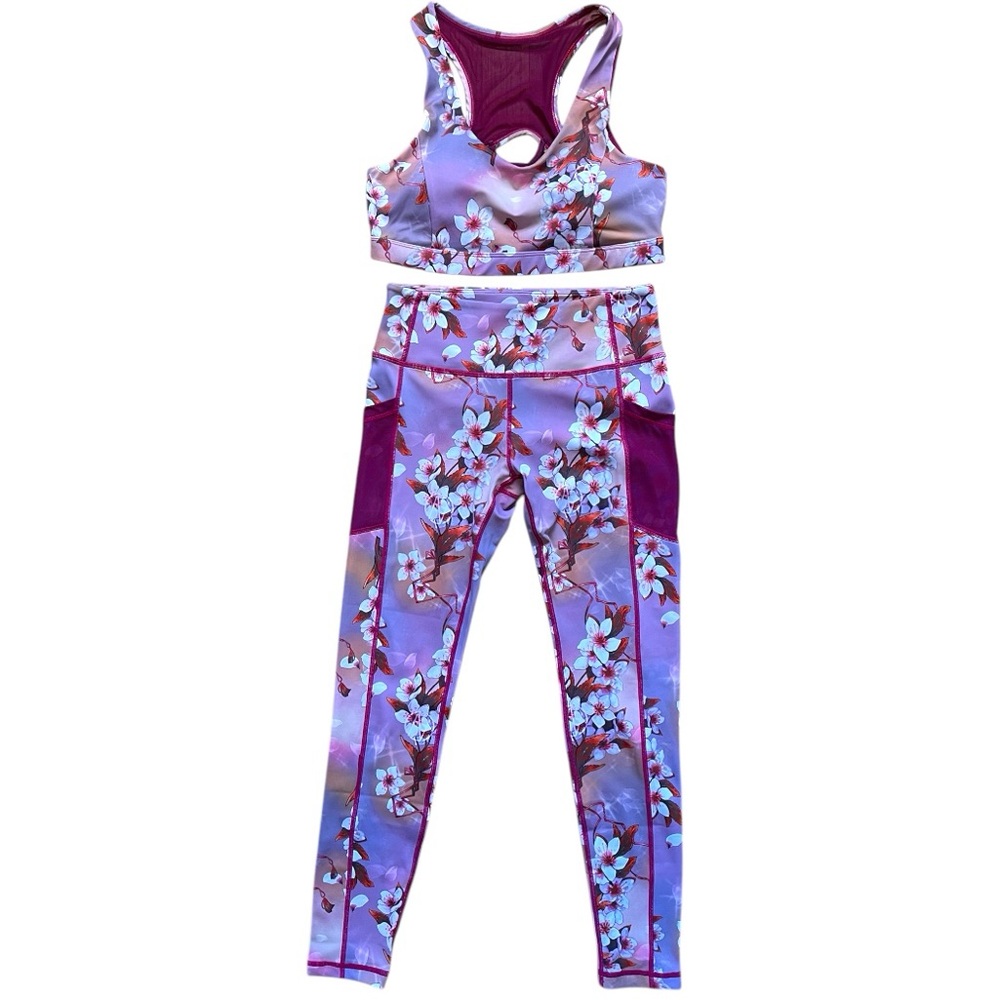 Iron Yokai Pastel Plum Blossom Floral Purple Women's Activewear Set